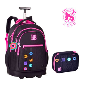 Kit Mochila de Rodinhas Com Estojo Rebecca Bonbon Flower Power Clio