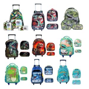 Kit Mochila Escolar Infantil de Rodinhas Menino Bolsa Resistente