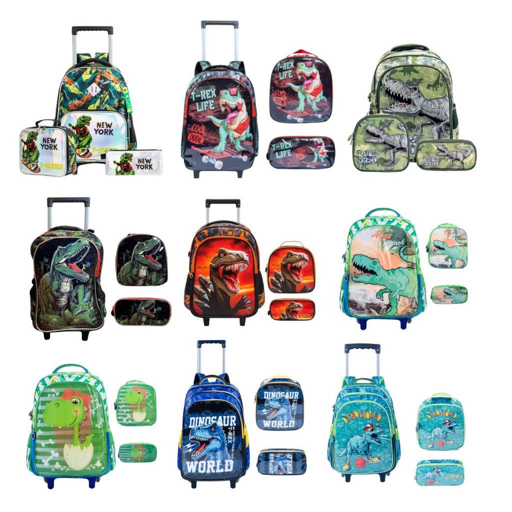 Kit Mochila Escolar Infantil de Rodinhas Menino Bolsa Resistente