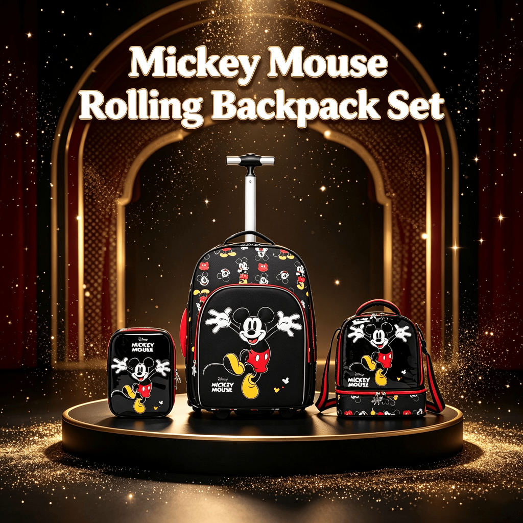 Kit Mochila Rodinhas Lancheira Estojo Mickey Mouse Escolar Infantil