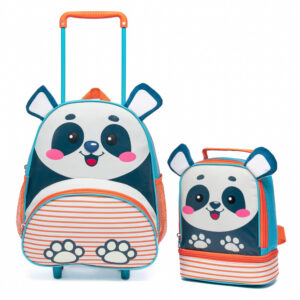 Kit Mochila Rodinhas Lancheira Infantil Espaçosa Escolar Passeio