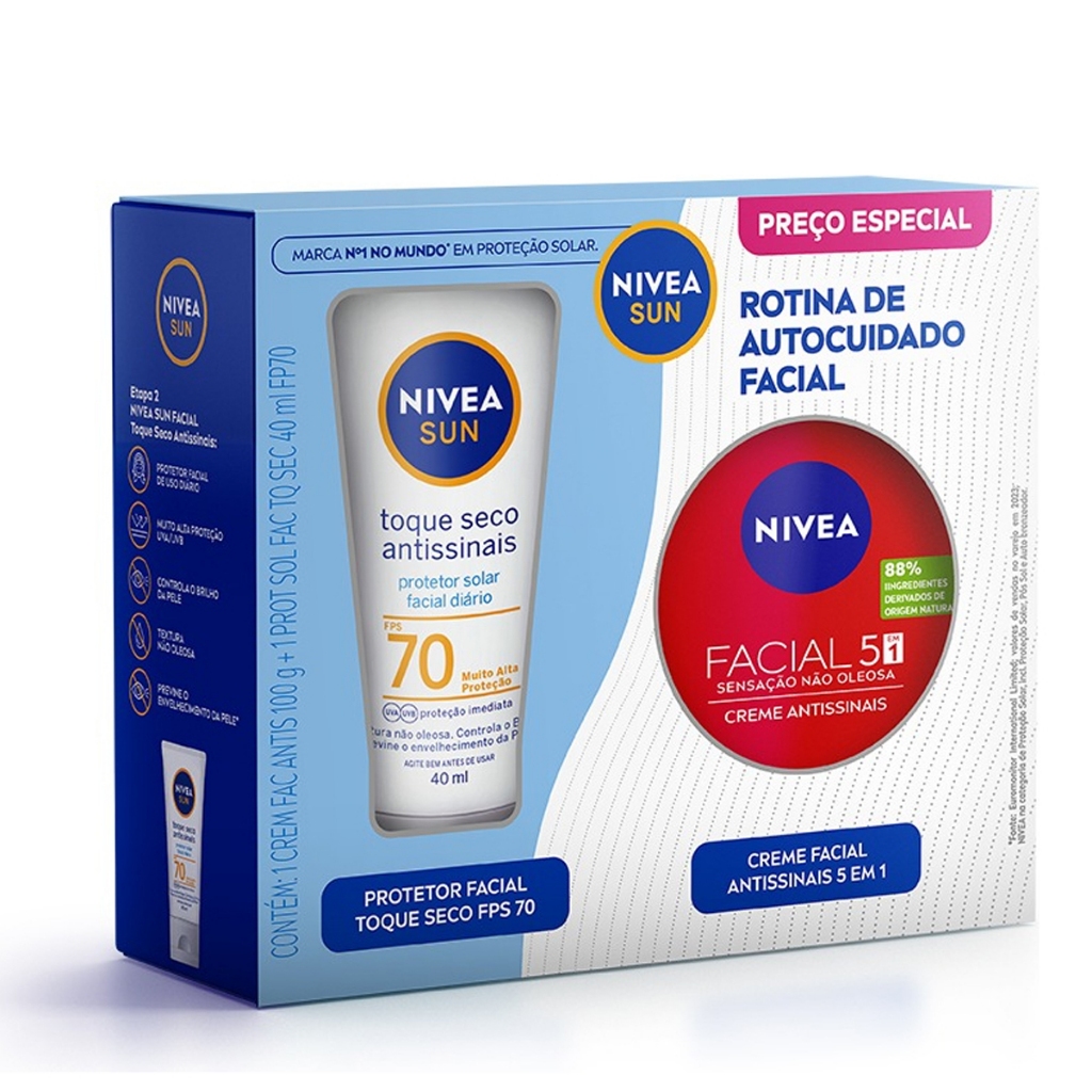 Kit Nivea Protetor Solar Toque Seco Fps70 Creme Antissinais