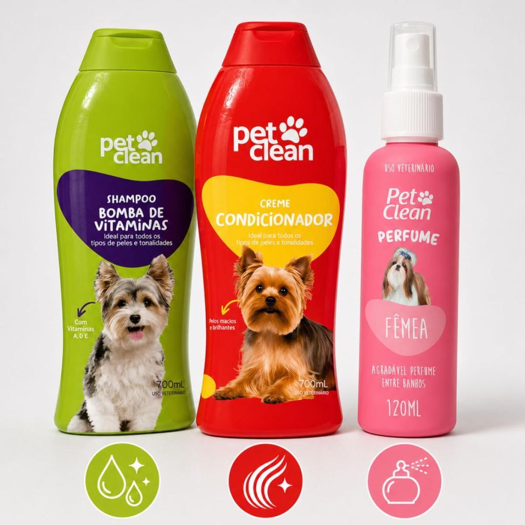 Kit Pet Clean Shampoo Vitaminas Condicionador Perfume