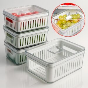 Kit Pote Organizador de Geladeira Cesto Escorredor Tampa Porta Ovos