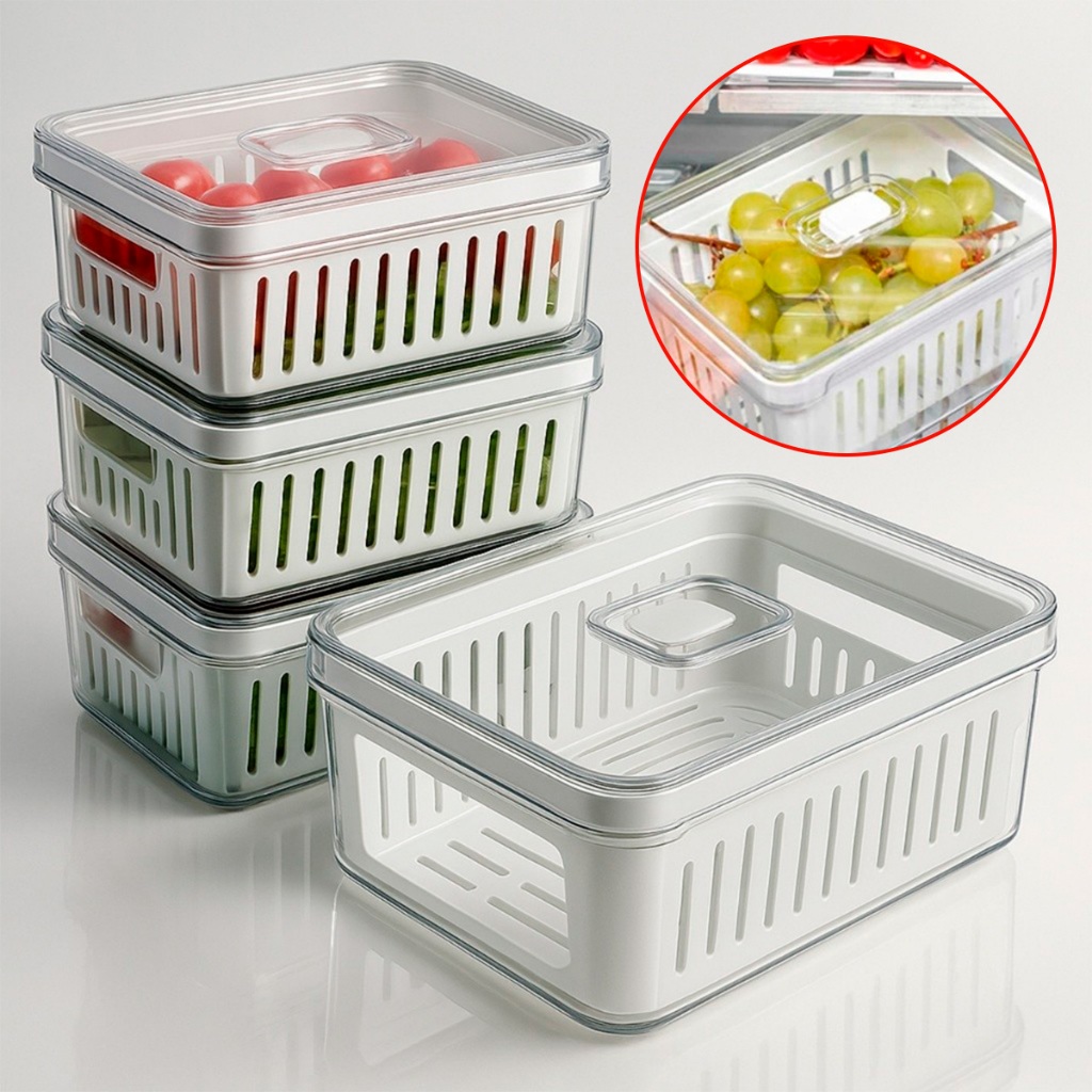 Kit Pote Organizador de Geladeira Cesto Escorredor Tampa Porta Ovos