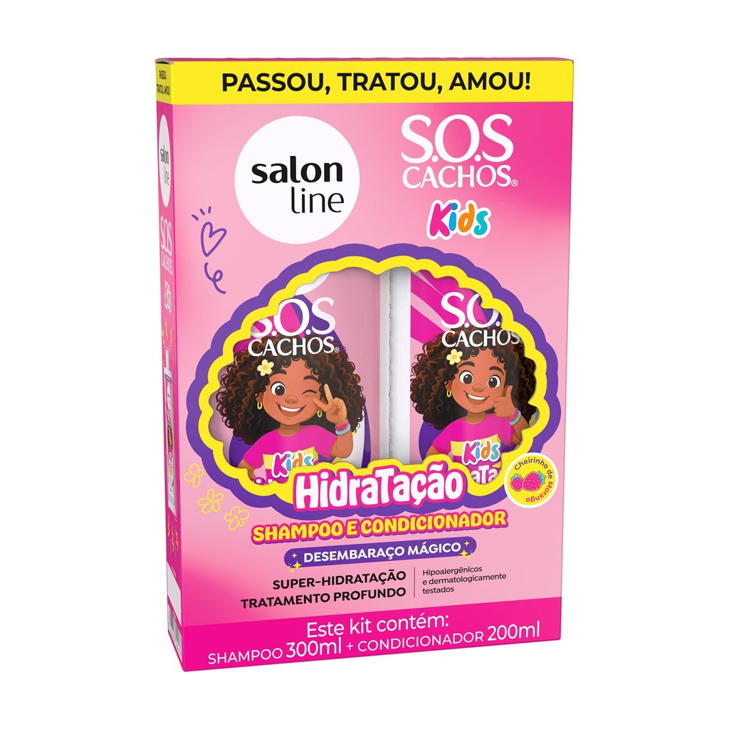 Kit Shampoo 300ml Condicionador 200ml Sos Cachos Kids Hidratação
