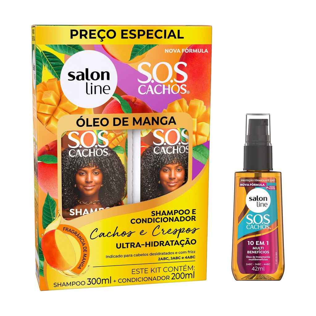 Kit Shampoo e Condicionador e Óleo Sos Cachos Óleo de Manga