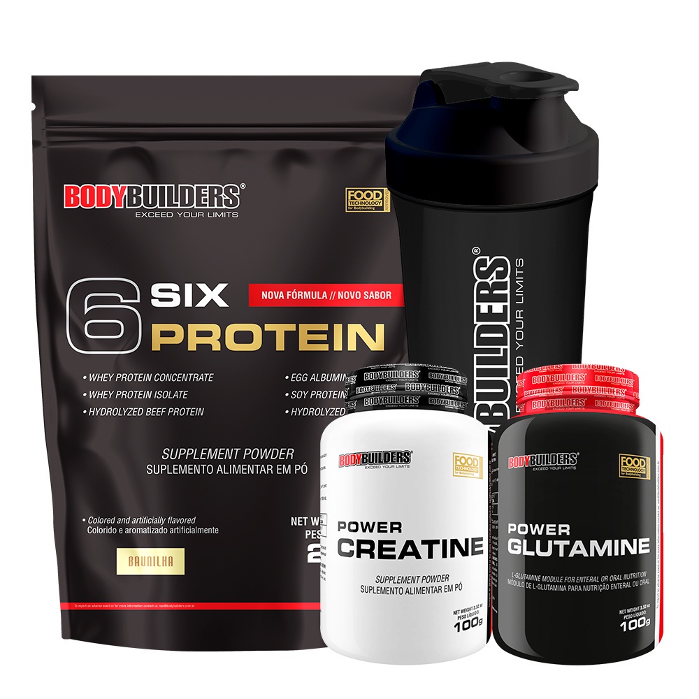 Kit Six Protein 2kg Power Creatina 100g Power Glutamina 100g