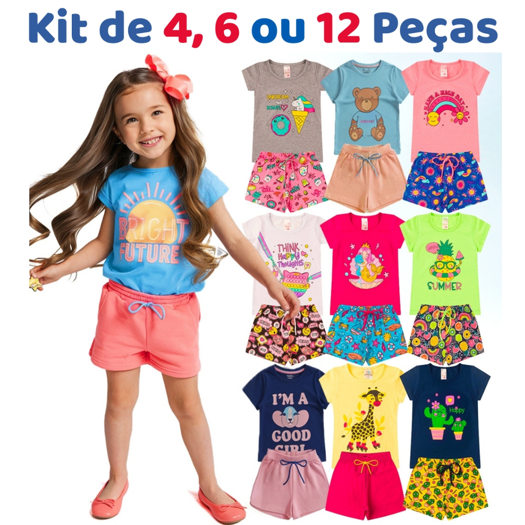 Kit Sortido 4, 6 ou 12 Peças Roupa Infantil Menina Verão Algodão