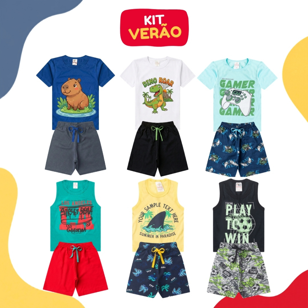 Kit Sortido 4 Peças Roupa Infantil Menino Verão Conjunto Masculino