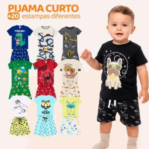 Kit Sortido 6 Peças Pijama Curto Bebê Menino Kit 3 Pijamas menino