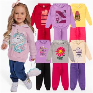 Kit Sortido de 2 ou 6 Peças Roupa Infantil Menina Inverno Moletom com