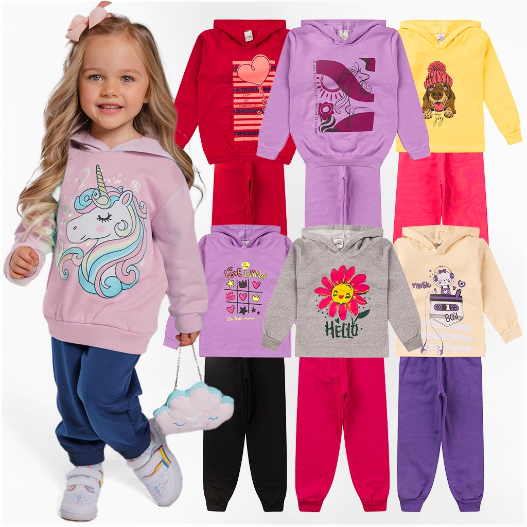 Kit Sortido de 2 ou 6 Peças Roupa Infantil Menina Inverno Moletom com