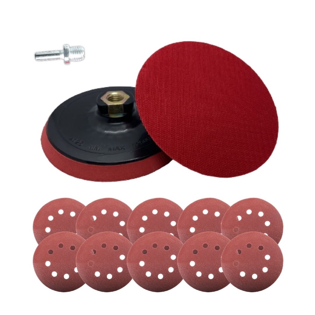 Kit Suporte Disco 125mm 10 Disco de Lixa p Furadeira Esmerilhadeira