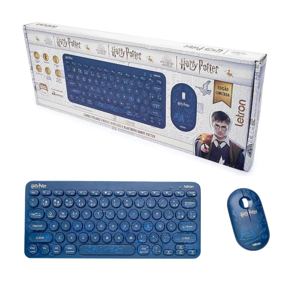Kit Teclado e Mouse Sem Fio Usb Wireless e Bluetooth Edição Harry