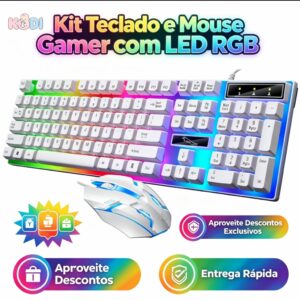 Kit Teclado Semi Mecânico Mouse Gamer 3200dpi Rgb Led USB Promoção