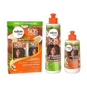 Kit Tratamento Sos Cachos Coco com Shampoo e Condicionador Creme para