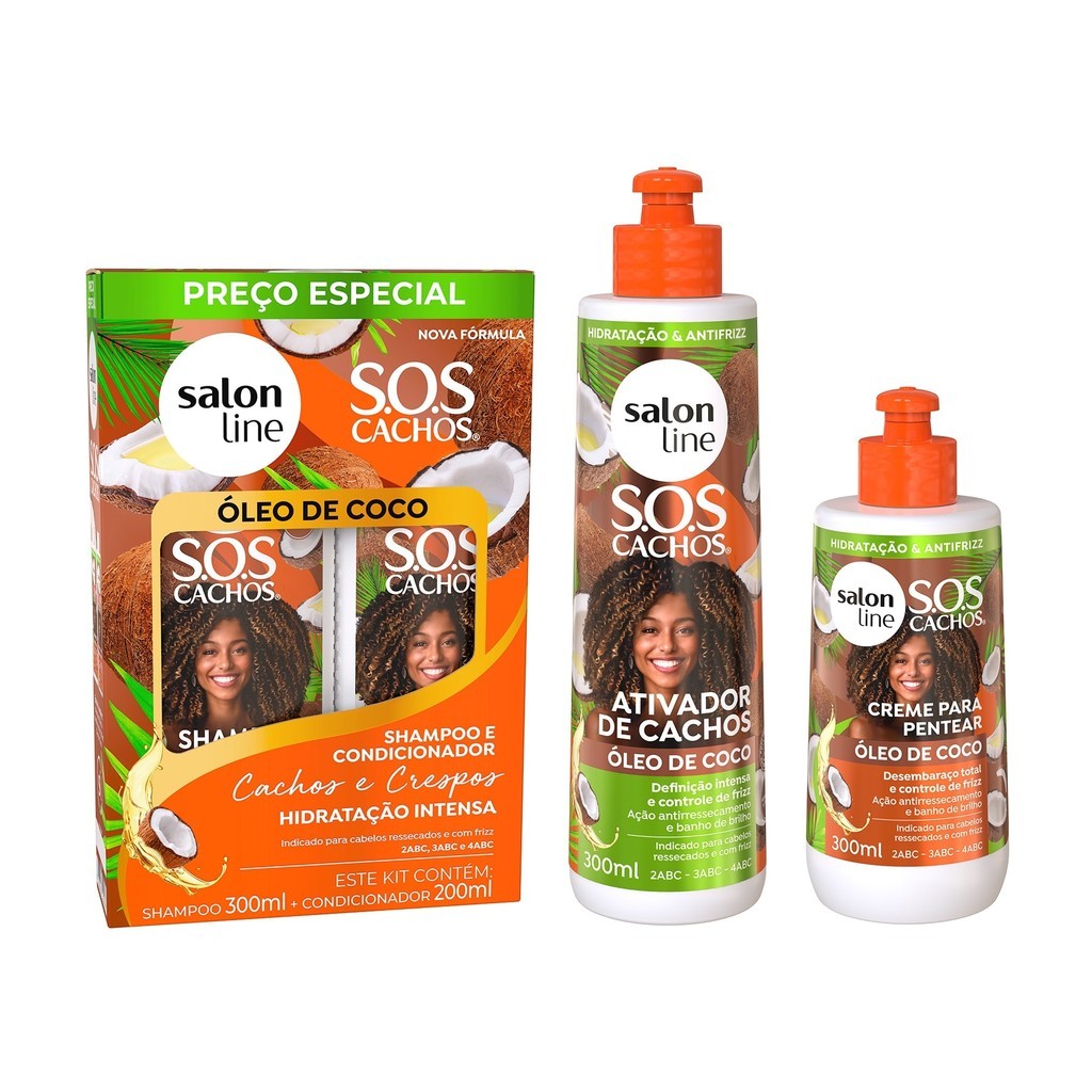 Kit Tratamento Sos Cachos Coco com Shampoo e Condicionador Creme para