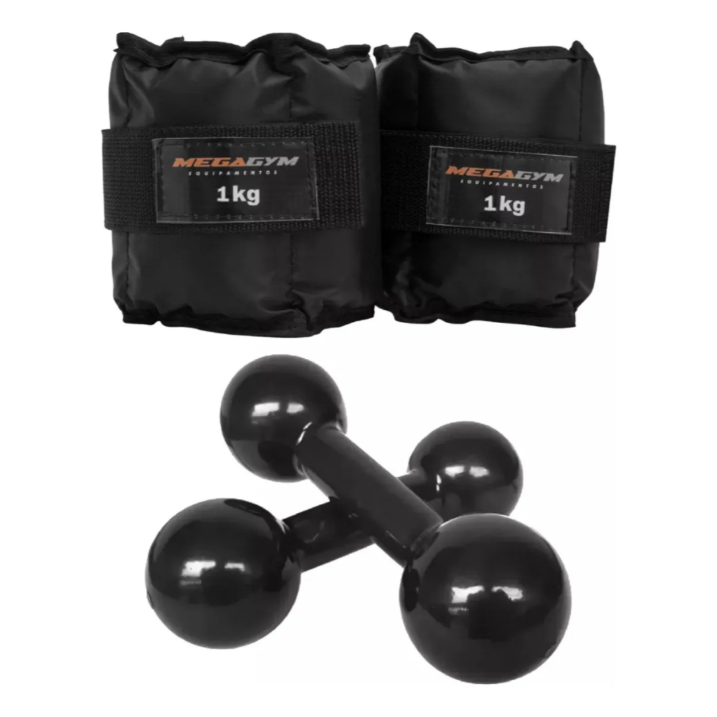 Kit Treino Fisioterapia Academia 2 Caneleiras 1kg 2 Halteres