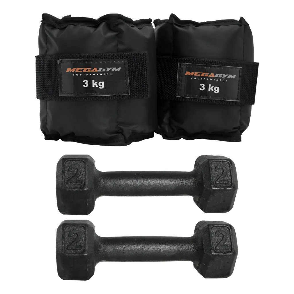 Kit Treino Fisioterapia Academia 2 Caneleiras 3kg 2 Halteres Pintado