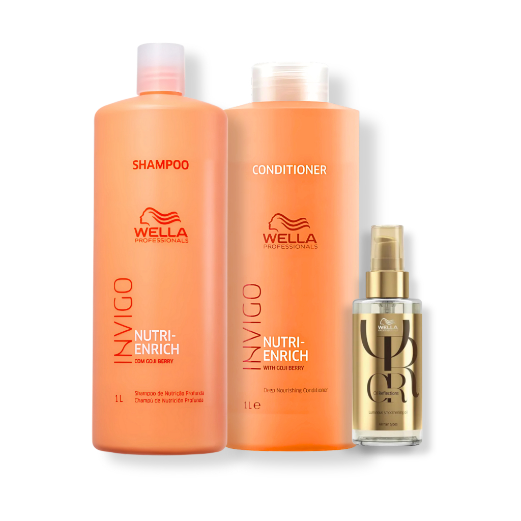 Kit Wella Shampoo 1L Condicionador 1L Enrich Óleo Capilar 100ml Oil