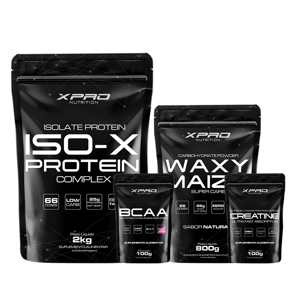 Kit Whey Iso X Protein 2Kg Creatina 100g Bcaa 100g Waxy Maize Super