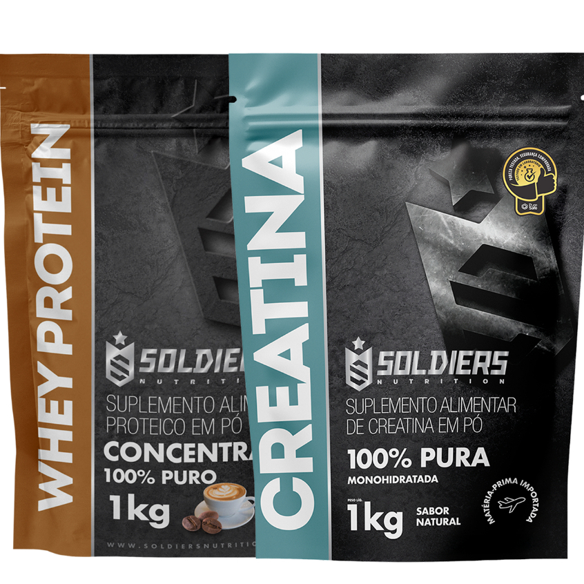 Kit Whey Protein Concentrado 1kg Creatina Monohidratada 1kg Soldiers