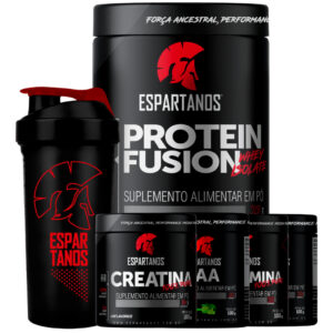 Kit Whey Protein Fusion Bcaa Creatina Glutamina Colágeno Shaker
