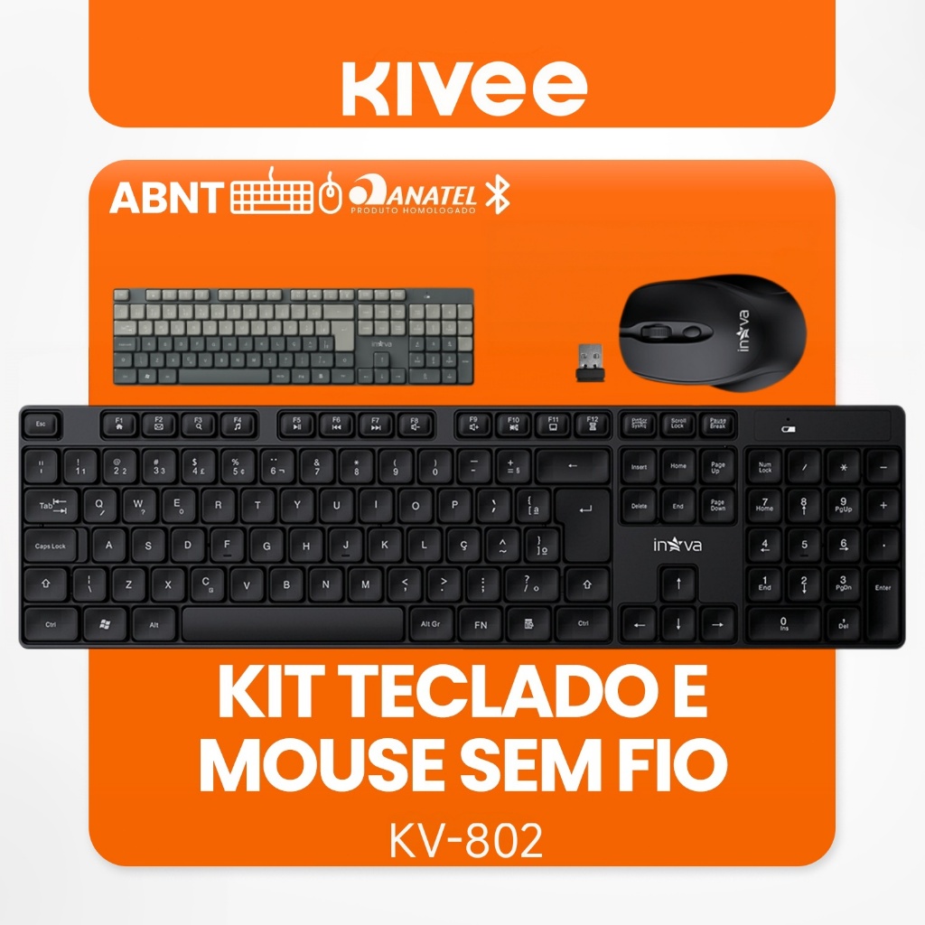 Kivee Kit Teclado Mouse Bluetooth Ultrafino Silencioso Sem Fio ABNT2