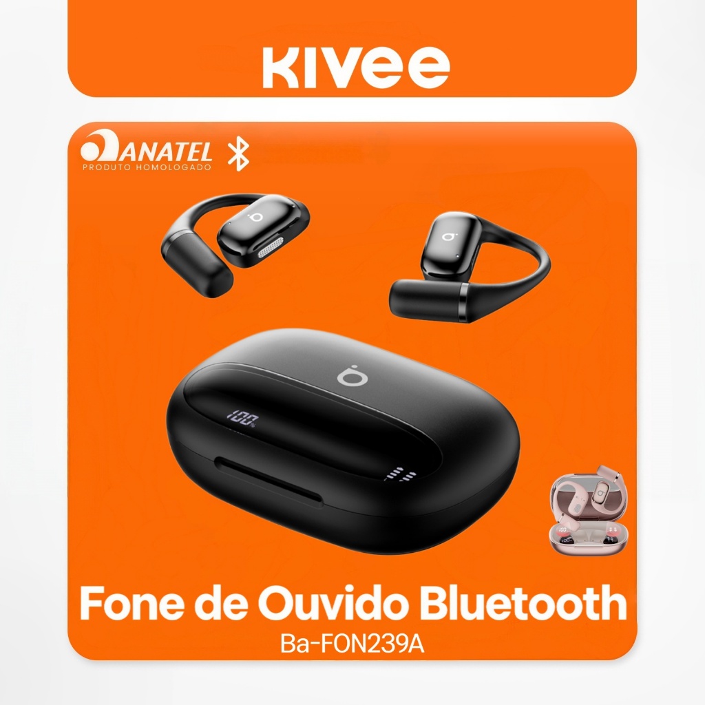 Kivee X Basike Fone de Ouvido Bluetooth Aberto com Display 68H