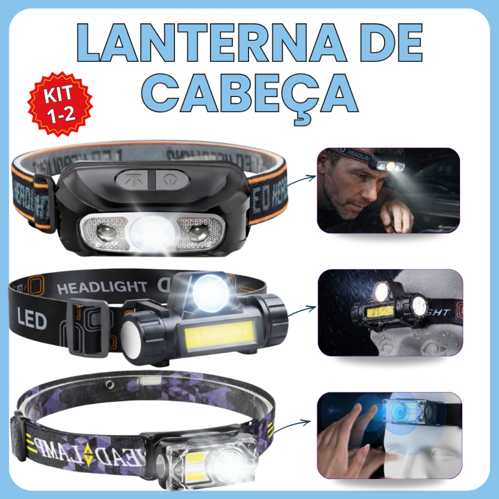 Lanterna para cabeça LED de Alta Potência Lumens 3 em 1 Luminária — Decoração