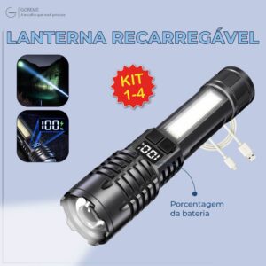 Lanterna Recarregável Led com painel status de bateria carregador USB