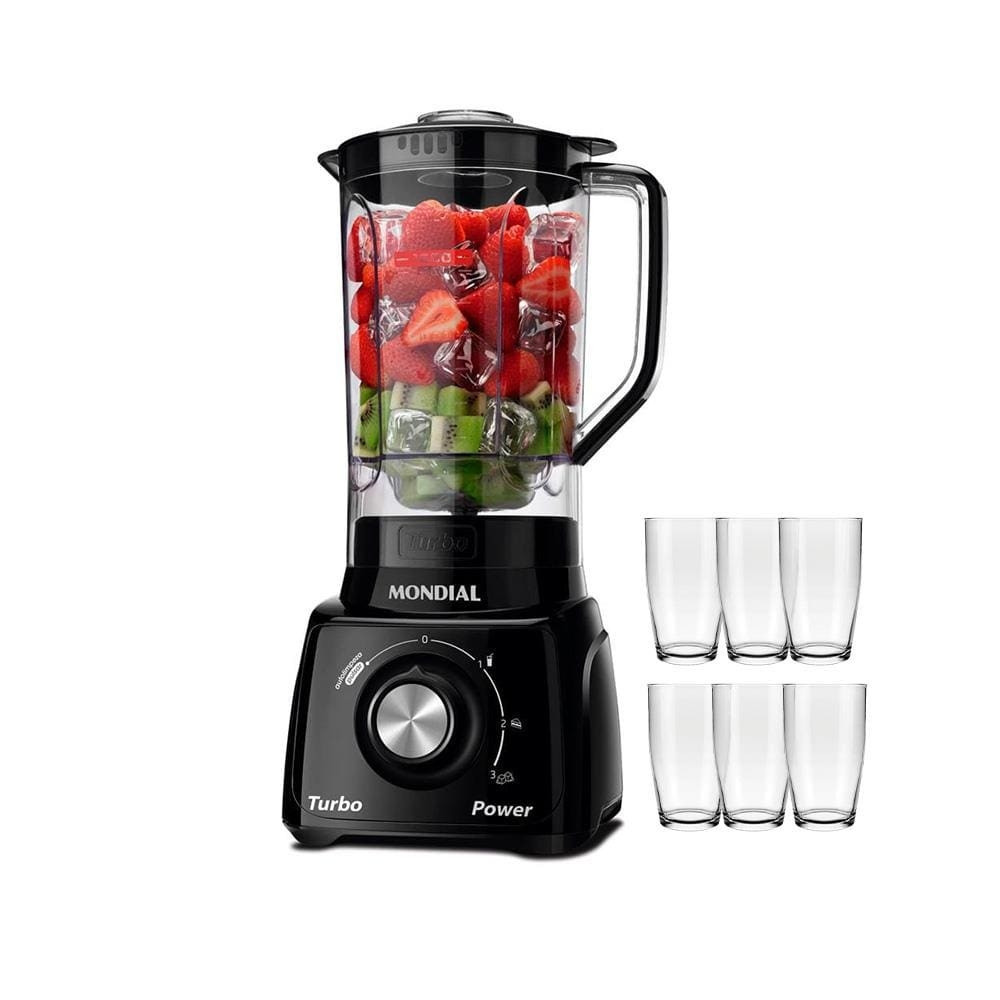 Liquidificador Mondial Turbo Power FB Preto com 3 Velocidades e 6