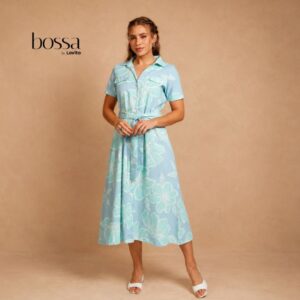 Lovito Bossa Vestido Feminino com Linho Elegante com Abotoamento e