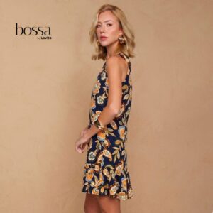 Lovito Bossa Vestido Feminino Curto Sem Mangas Em Viscose Estampa