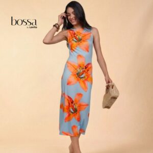 Lovito Bossa Vestido Feminino Decote Nadador Estampado DRB15881618