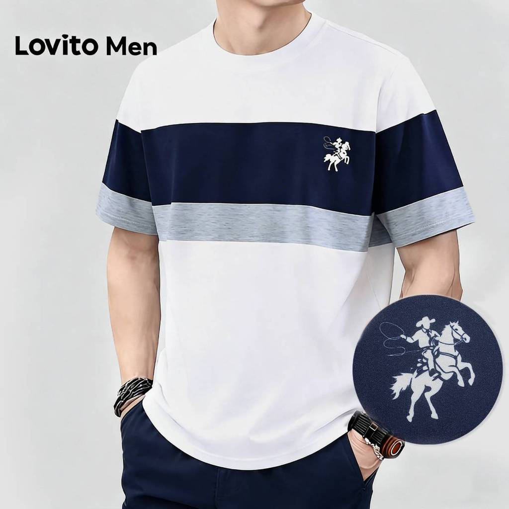 Lovito Casual Camiseta Masculina Clássica E Versátil Com Blocos De