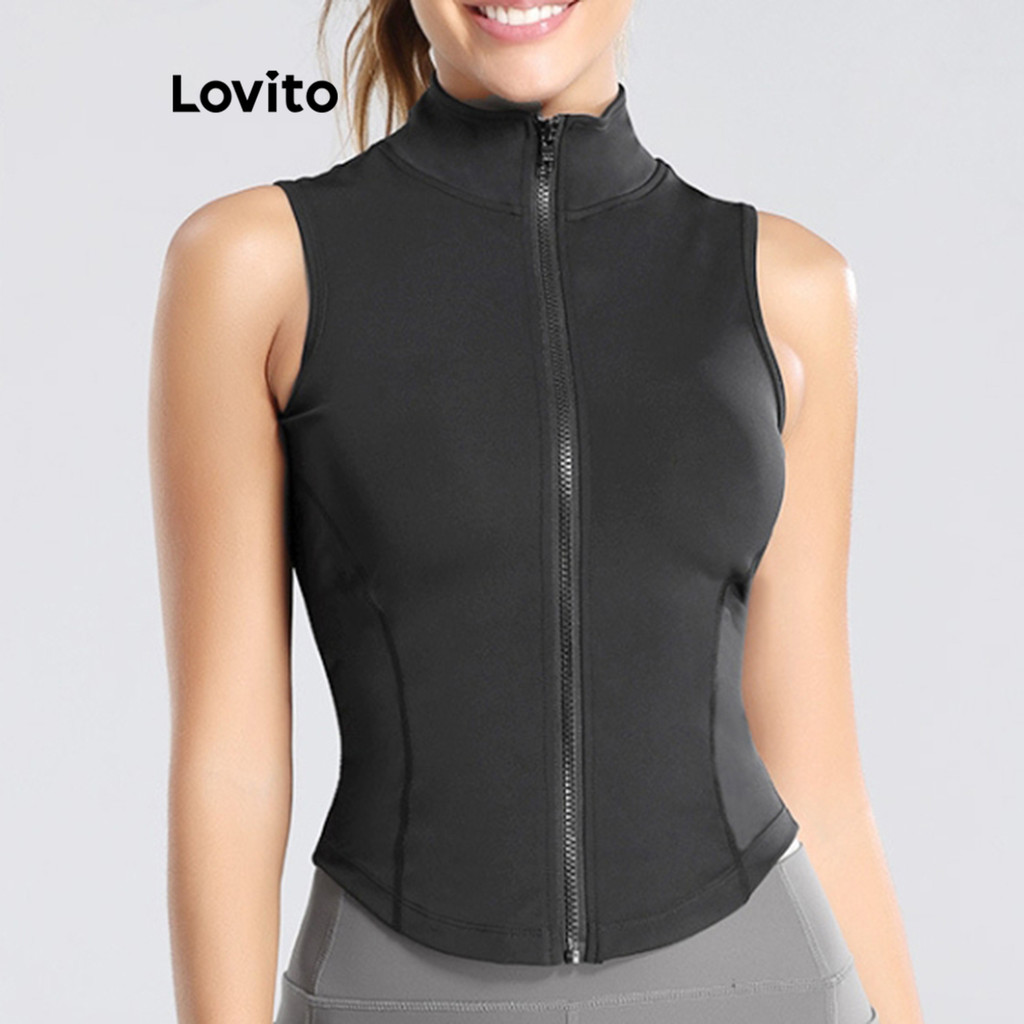 Lovito Casual Regata Esportiva Yoga Academia Zíper Estrutura Linha