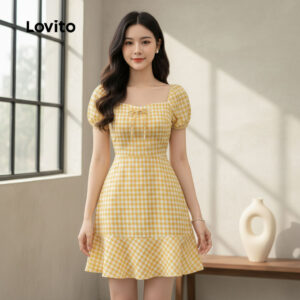 Lovito Casual Vestido Feminino com Babado na Barra para Primavera