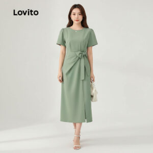 Lovito Elegante Vestido feminino simples com laço Bordado L128ED187