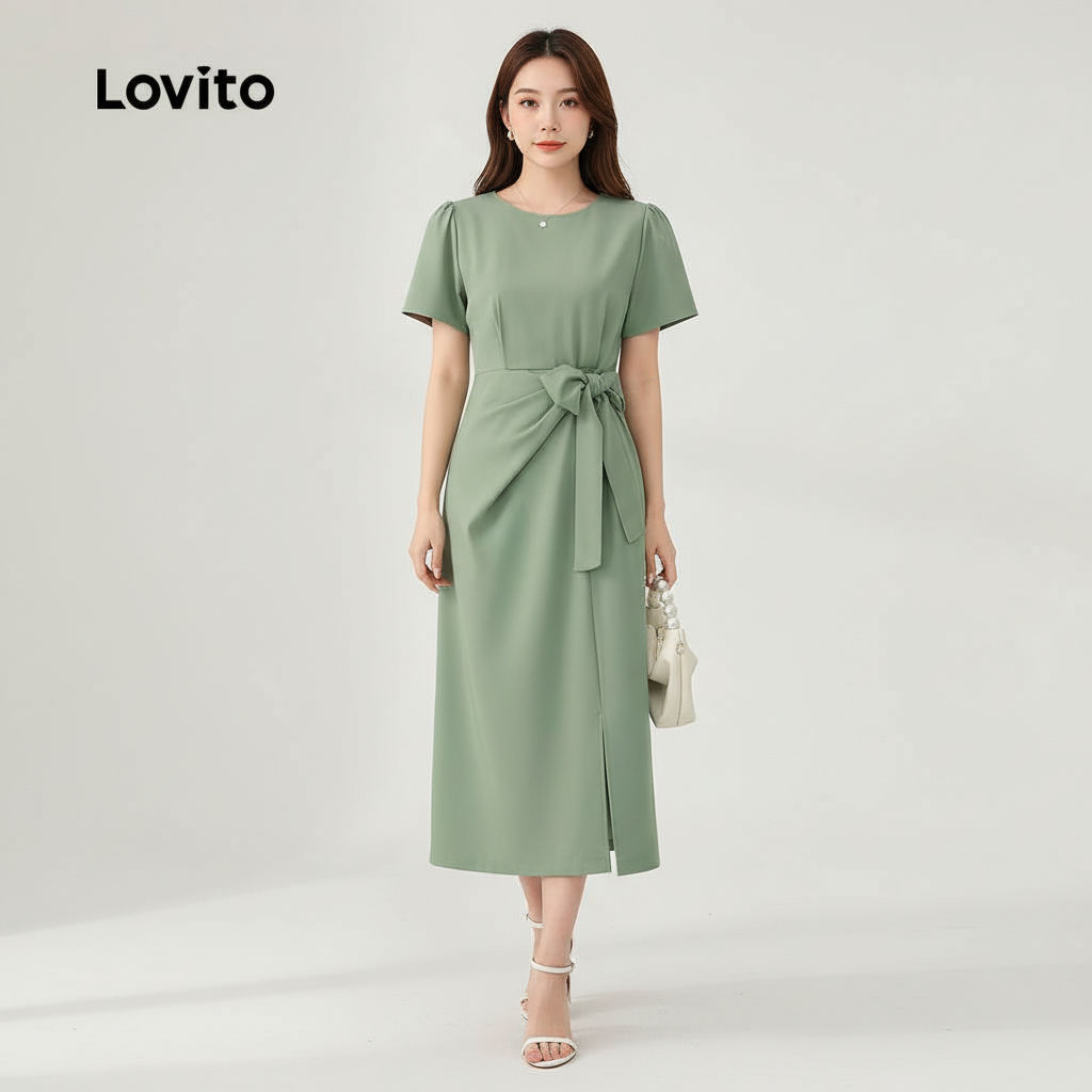 Lovito Elegante Vestido feminino simples com laço Bordado L128ED187