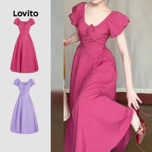 Lovito Elegante Vestido Feminino Xadrez Com Cadarço E Estrutura