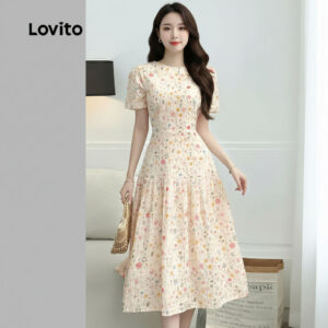 Lovito Férias Vestido Feminino com Zíper para Primavera e Verão