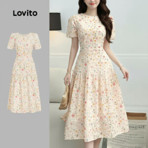 Lovito Férias Vestido Feminino com Zíper para Primavera e Verão