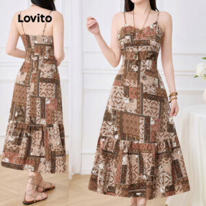 Lovito Férias Vestido Feminino de Estilo Nacional para primavera