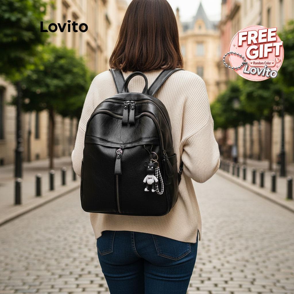 Lovito Mochila Casual Estilo Coreano Lisa Com Zíper De Alta