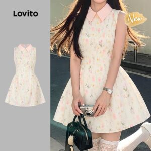 Lovito Vestido Casual com Padrão Colorblock Vestido Feminino