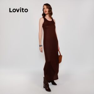 Lovito Vestido Feminino Básico Malha Tricot DRB18261856