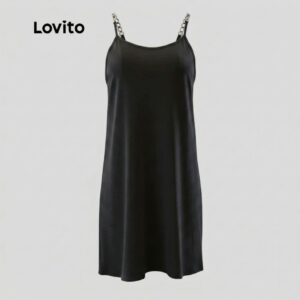 Lovito Vestido Feminino Curto com Alças de Correntes DRB961BRL991