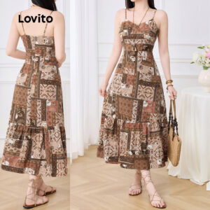 Lovito Vestido Feminino de Estilo Nacional Férias para Primavera